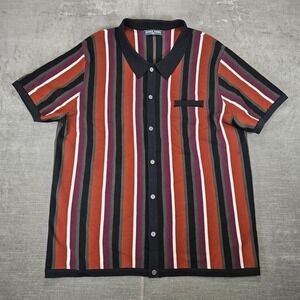 PJ Paul‎ Jones 2XL Mens Knit Shirt Striped Short Sleeve Button Up